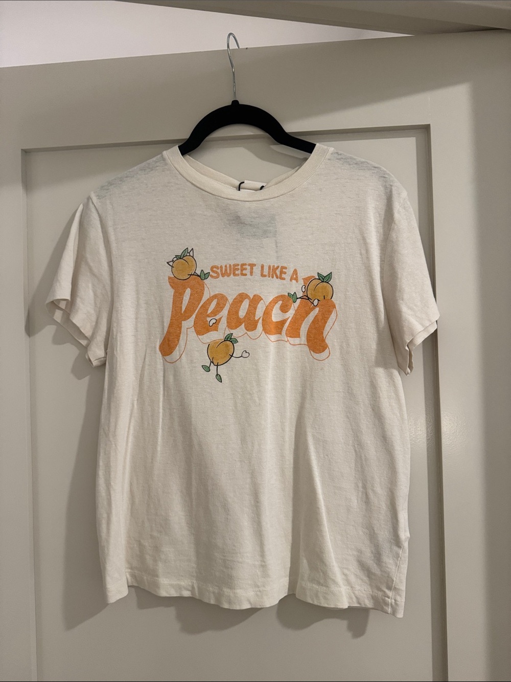 Re/Done White Tee with Orange Peach Graphic